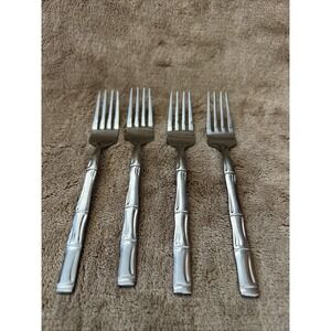 Stainless Steel Japan Salad Fork Bamboo Pattern Lot Of 4